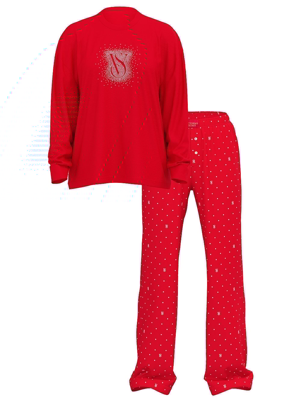 Flannel Long-Sleeve Tee-Jama Set | Lipstick Logo Dots