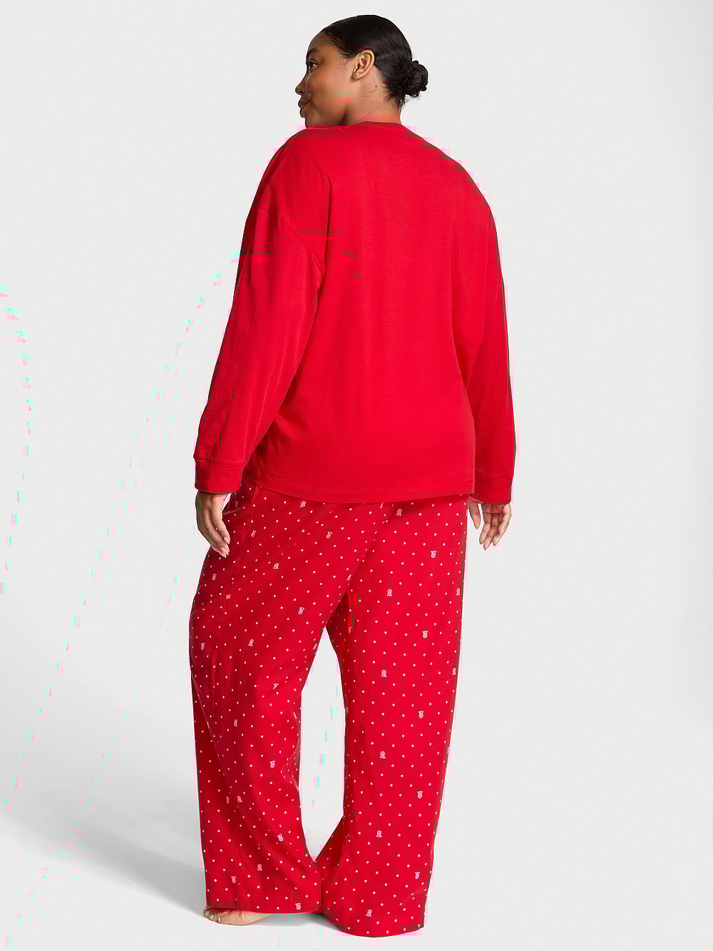 Flannel Long-Sleeve Tee-Jama Set | Lipstick Logo Dots