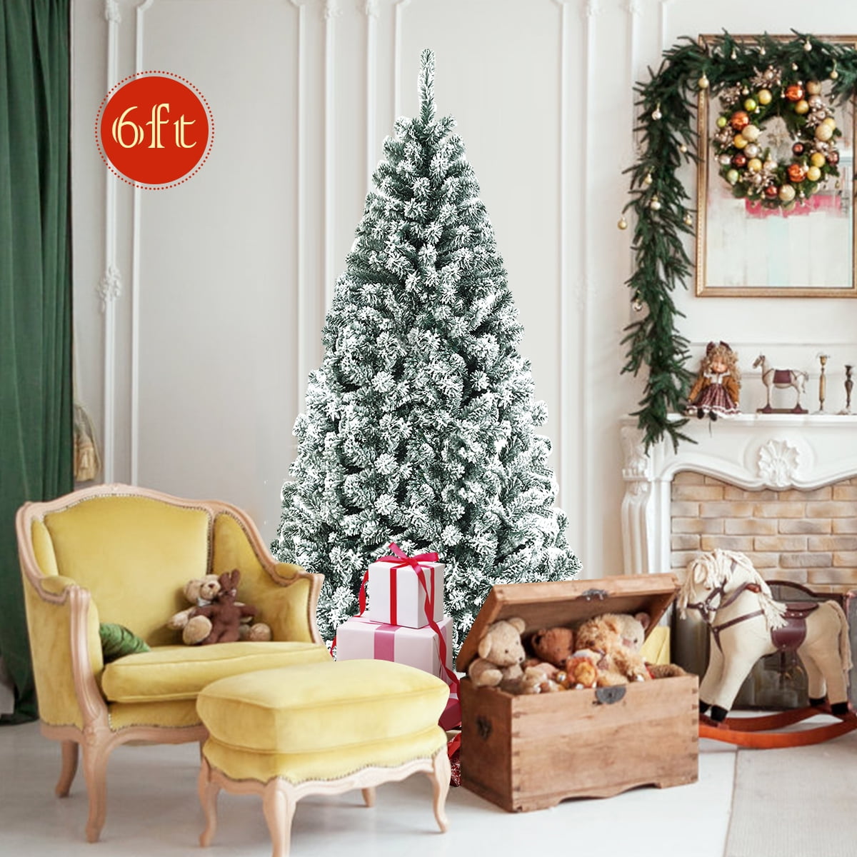 Árbol de Navidad artificial Decorado con Nieve con Bisagras Sin iluminación