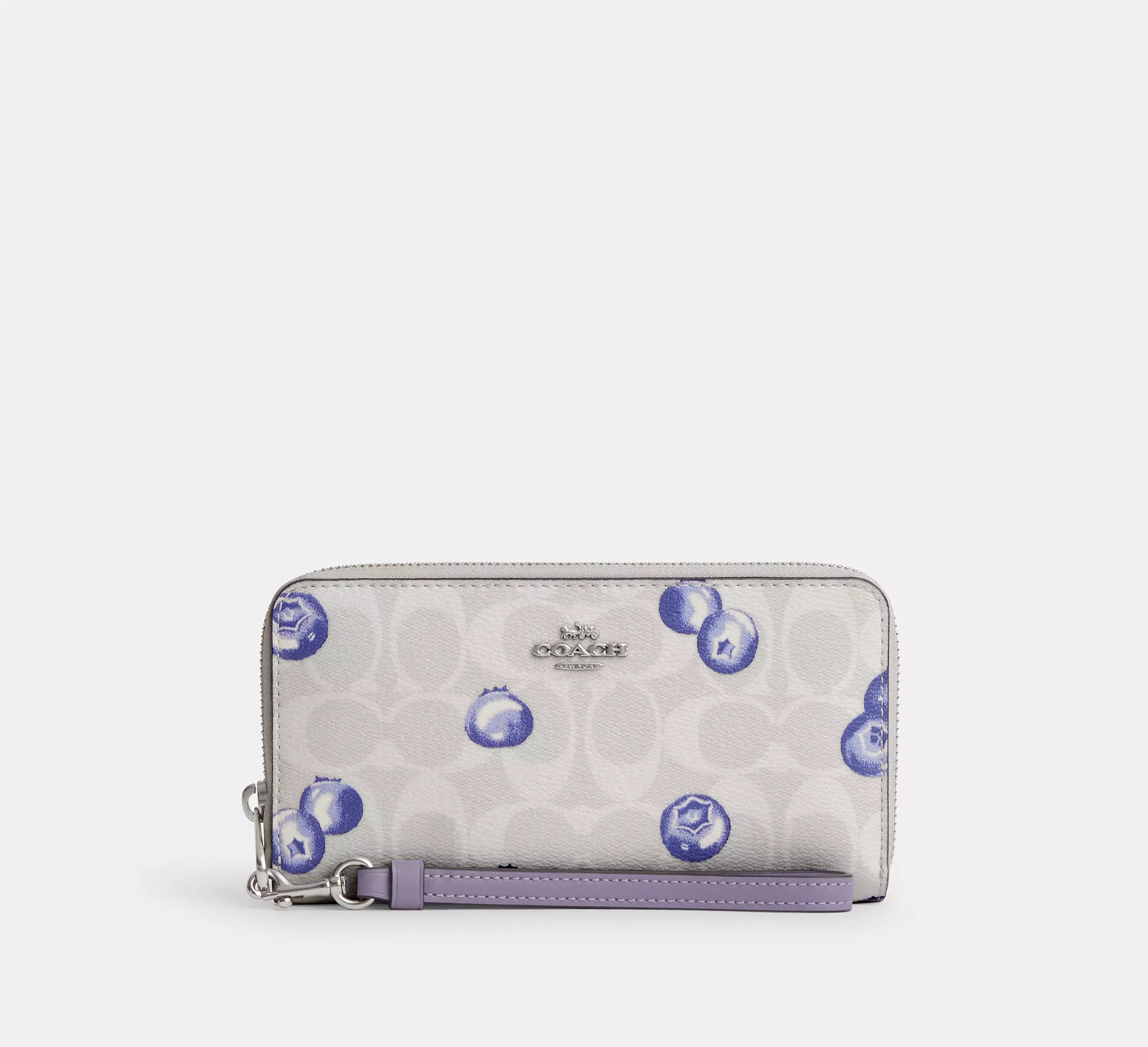 Coach Outlet - Long Zip Around Wallet In Signature Canvas With Blueberry Print | Cartera para Dama