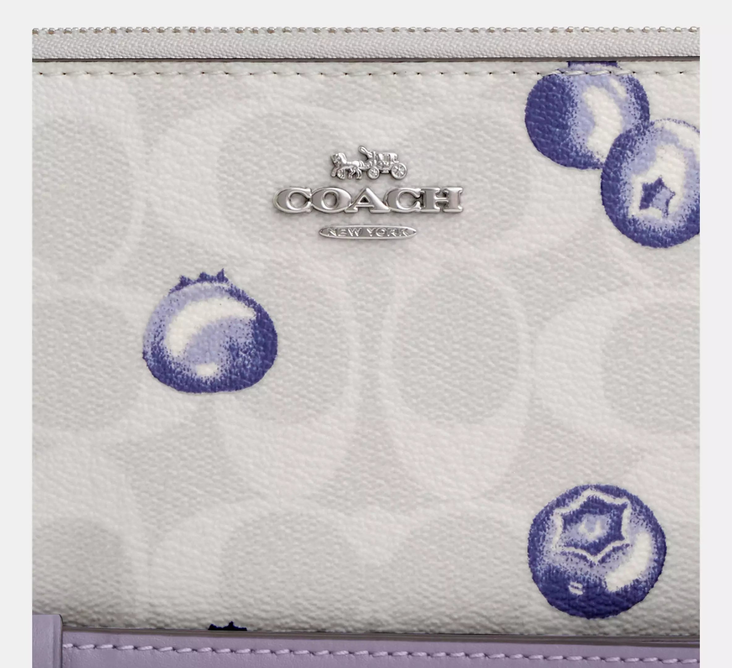 Long Zip Around Wallet In Signature Canvas With Blueberry Print