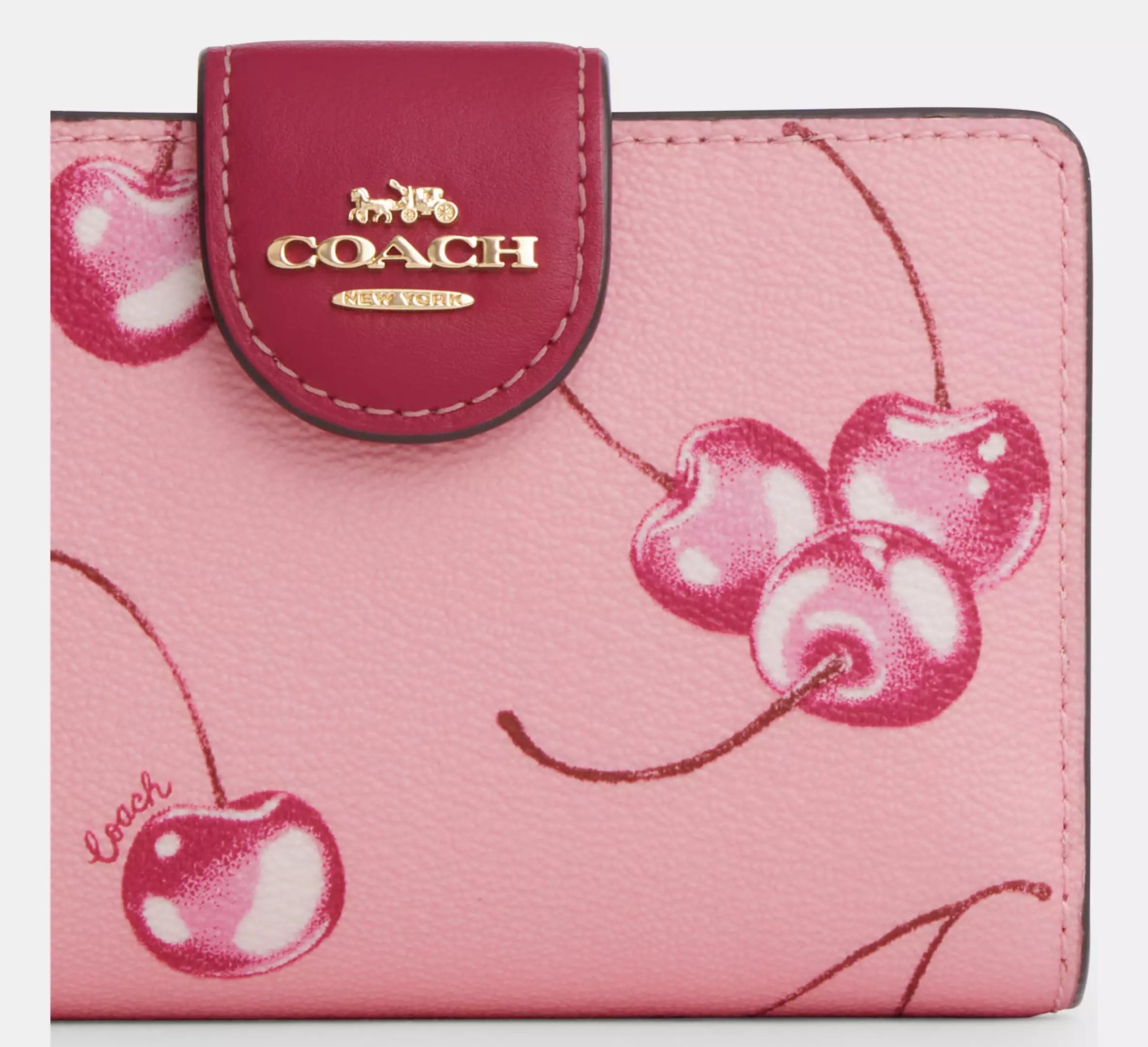 Medium Corner Zip Wallet With Cherry Print