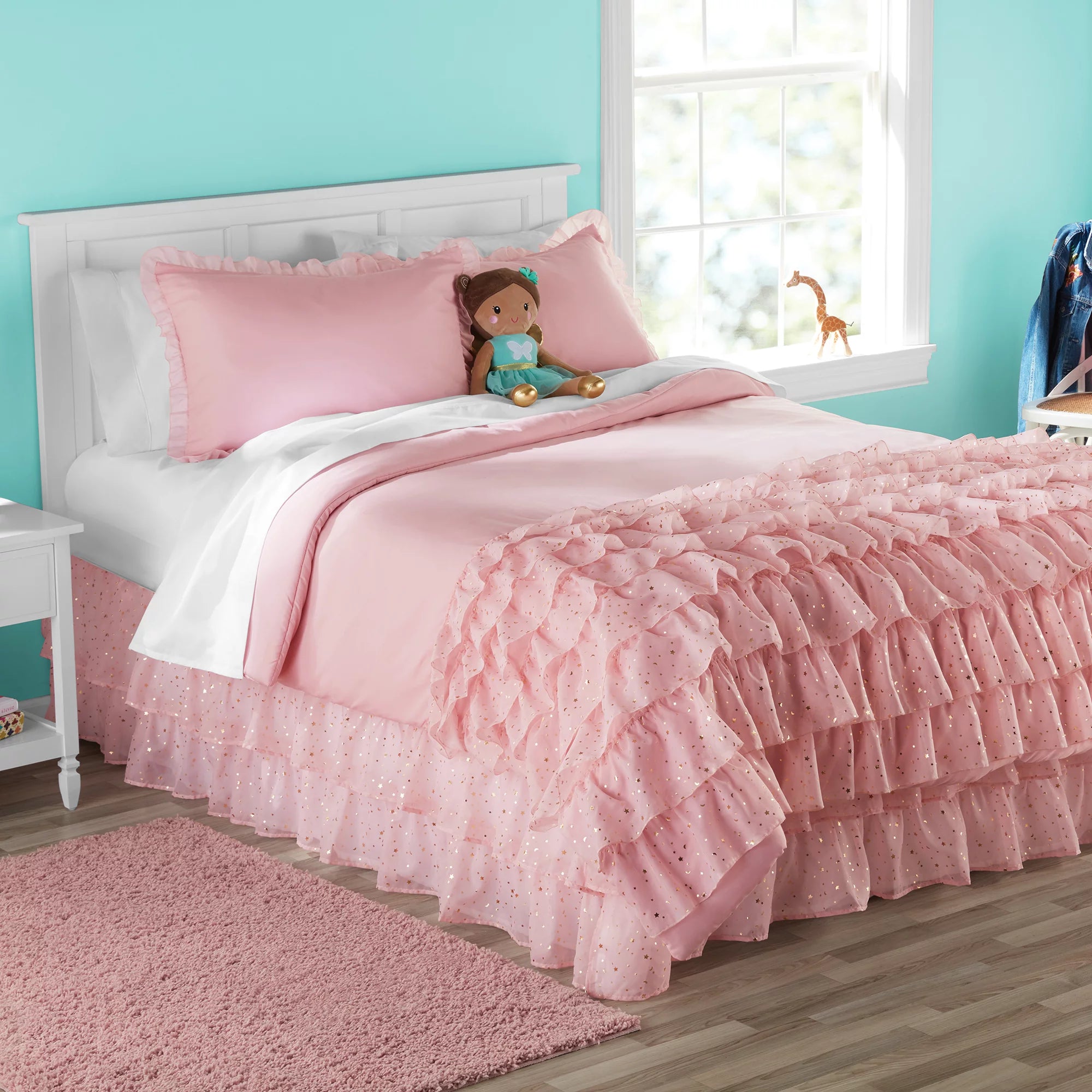 Nova Organza Ruffle Layers 2 Piece Comforter Set, Twin, Blush