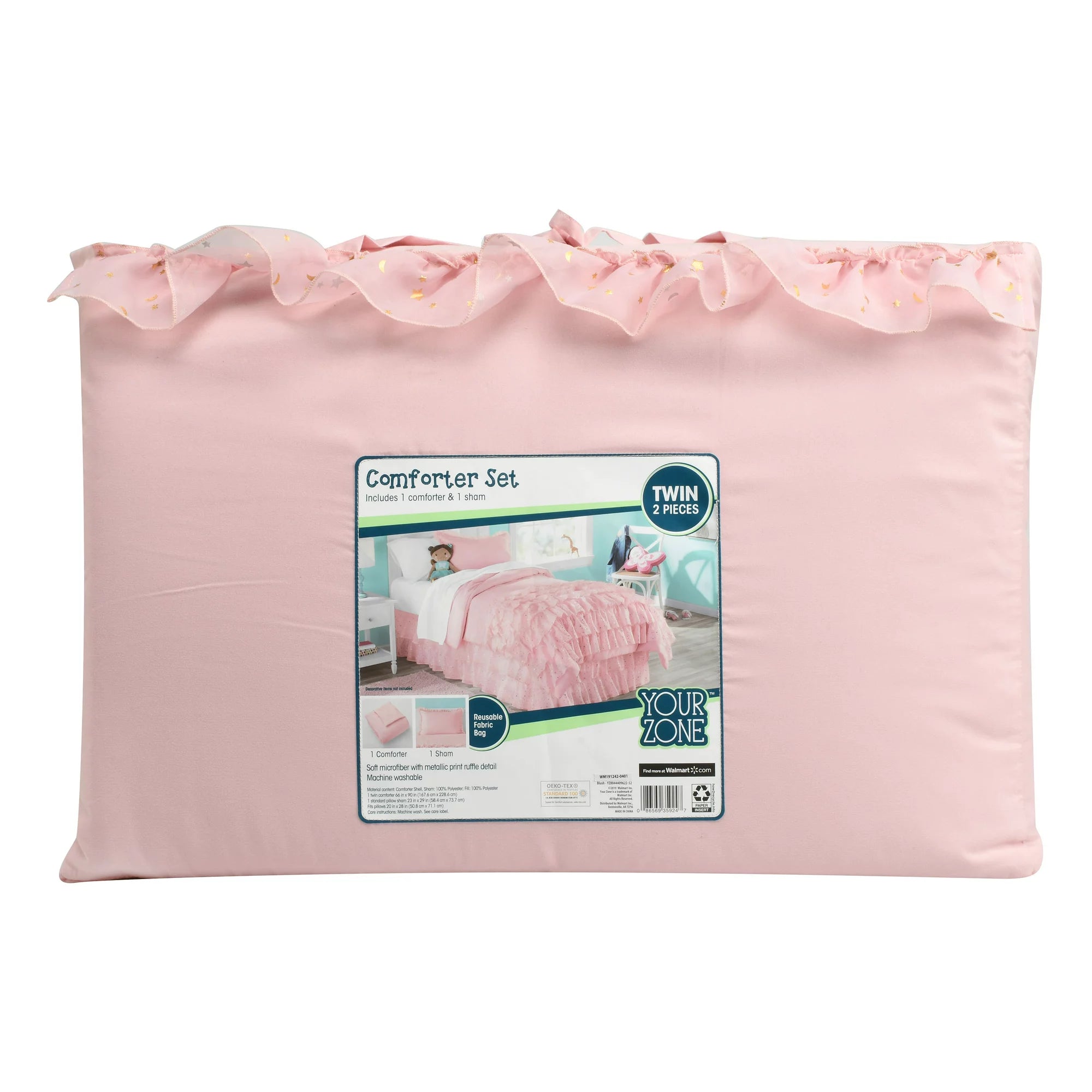 Nova Organza Ruffle Layers 2 Piece Comforter Set, Twin, Blush