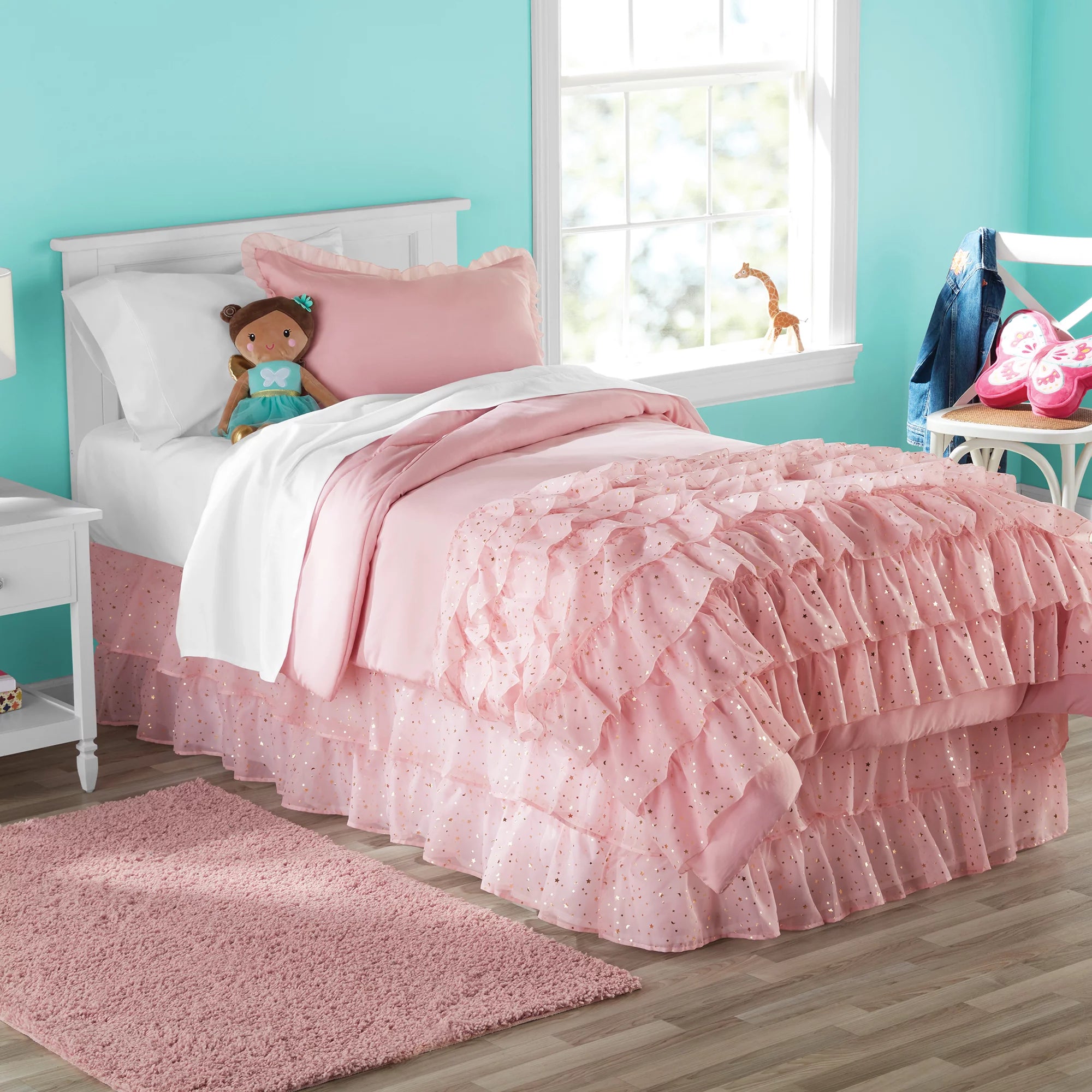 Your Zone - Nova Organza Ruffle Layers 2 Piece Comforter Set Twin Blush