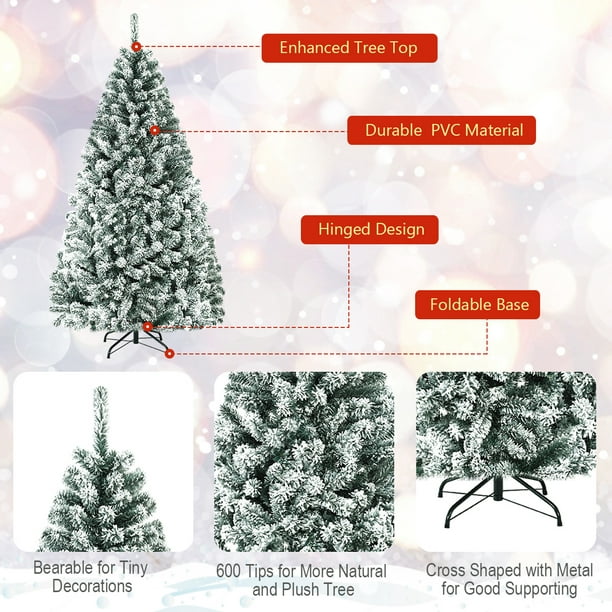 Árbol de Navidad artificial Decorado con Nieve con Bisagras Sin iluminación