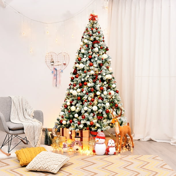 Árbol de Navidad Artificial Decorado con Nieve y Bisagras Preiluminado con 550 Luces de Primera Calidad