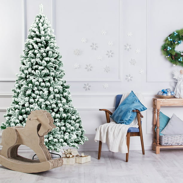 Árbol de Navidad Artificial Decorado con Nieve y Bisagras Preiluminado con 550 Luces de Primera Calidad