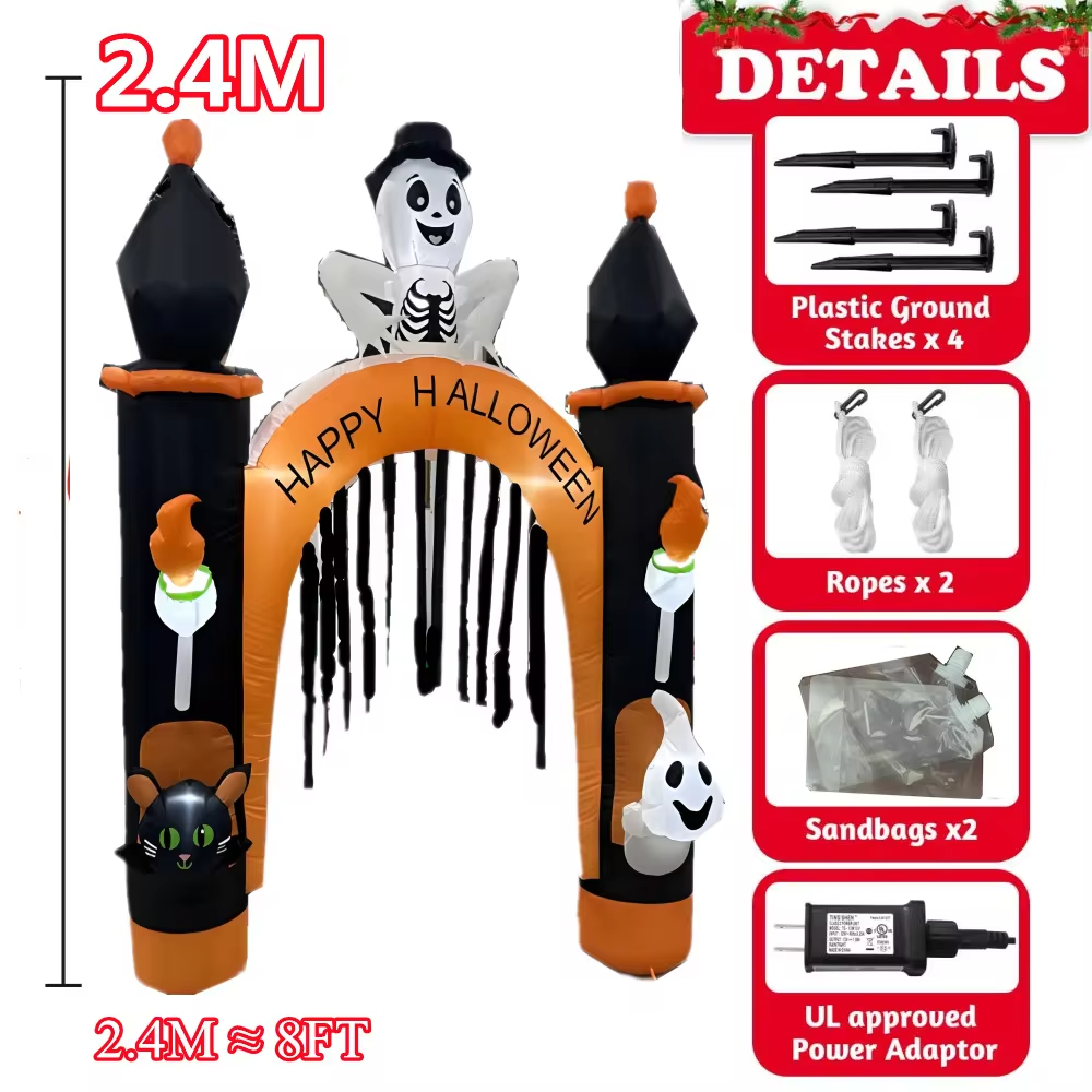 Arco inflable de Halloween con luz LED de 2.4 Metros