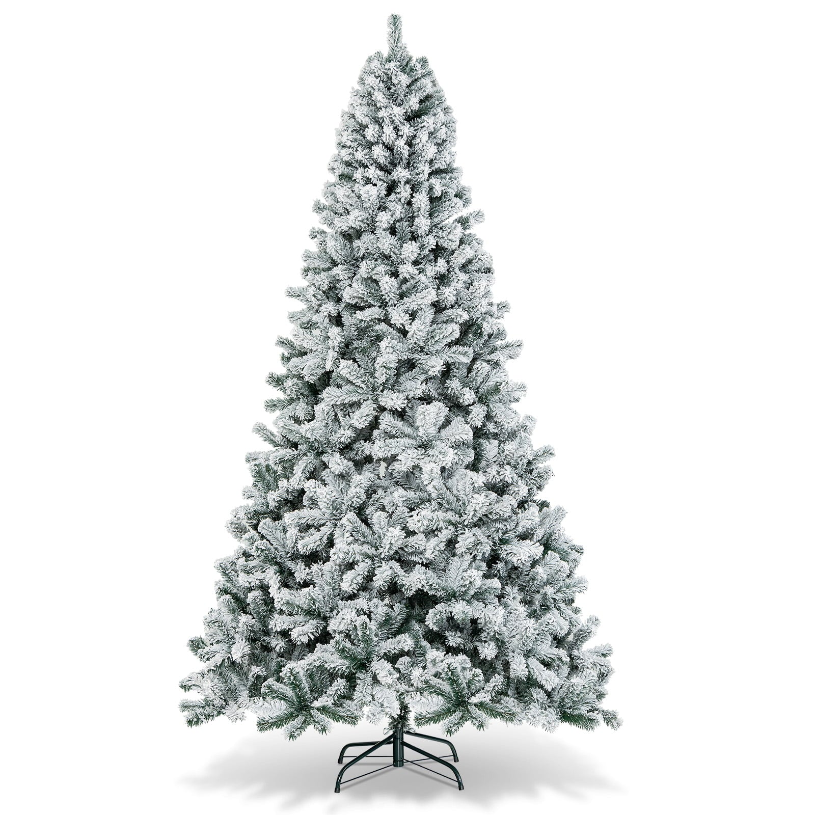 Árbol de Navidad artificial Decorado con Nieve y Bisagras de 9 pies Metal sin Iluminación