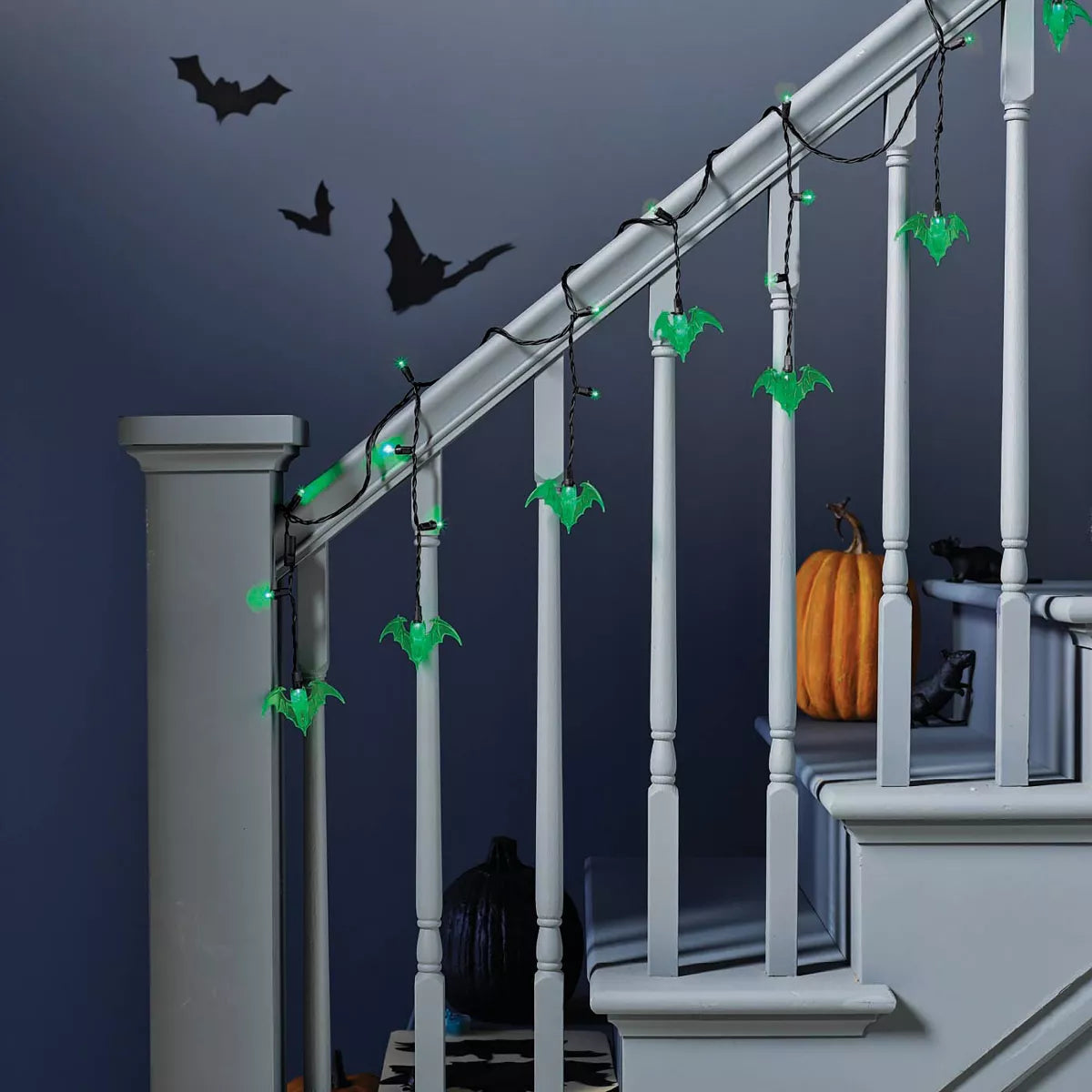 25 pz de luces de carámbanos de Halloween con forma de murciélago verde