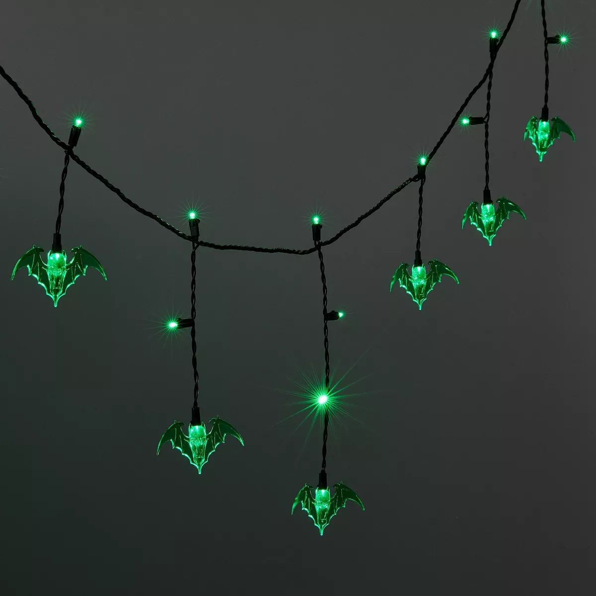 25 pz de luces de carámbanos de Halloween con forma de murciélago verde