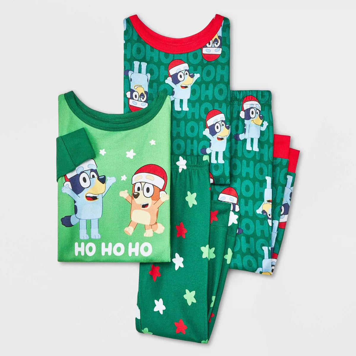 Toddler 4pc Bluey Cozy Holiday 'Ho Ho Ho' Pajama Set - Green