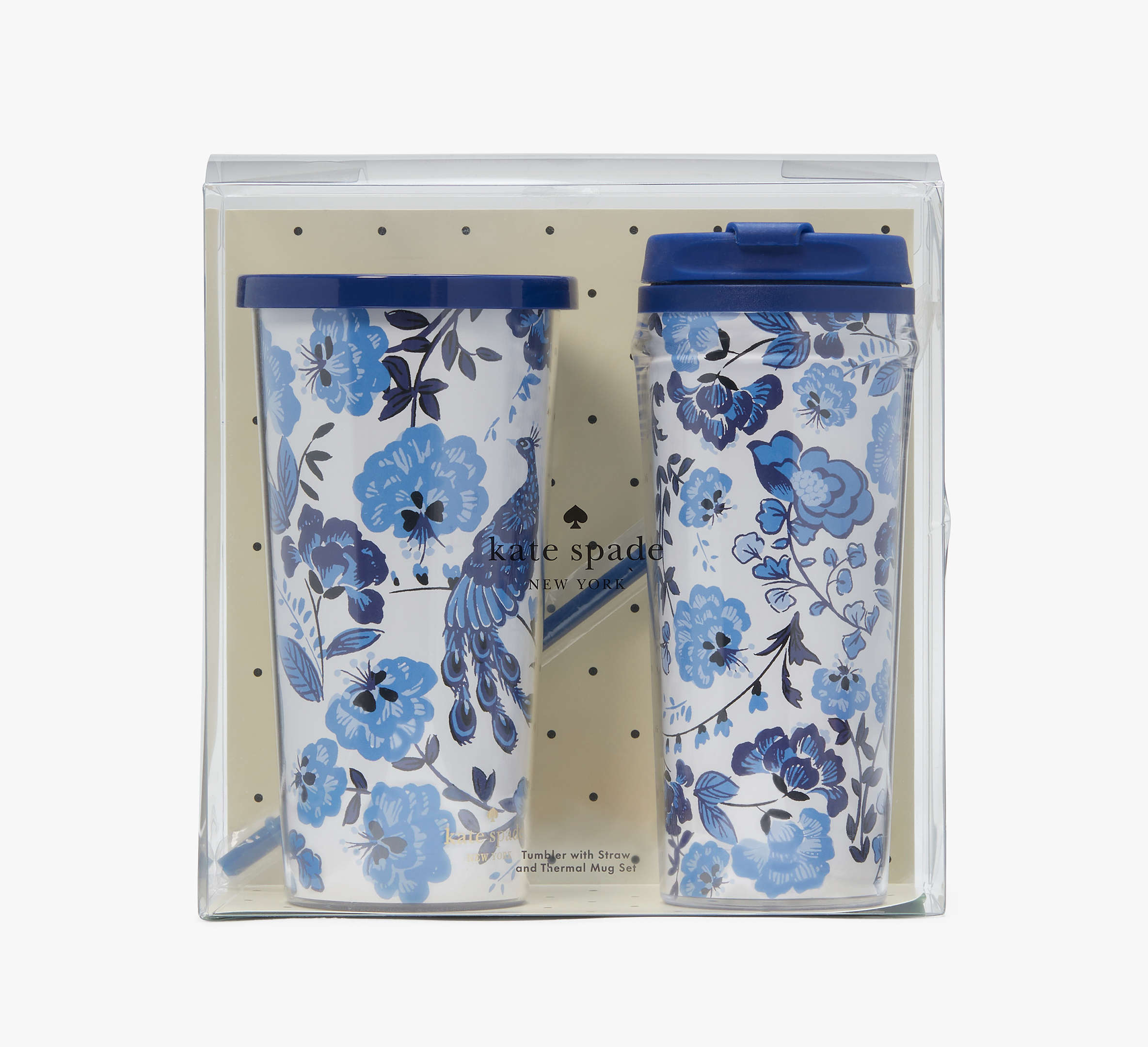 Peacock Floral Tumbler And Thermal Mug Set