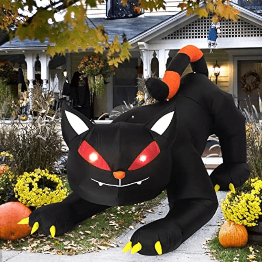 Inflable de Gato Negro con Luces LED para Halloween de 1,8 Metros