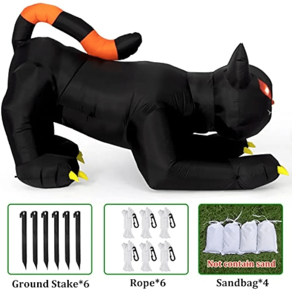 Inflable de Gato Negro con Luces LED para Halloween de 1,8 Metros