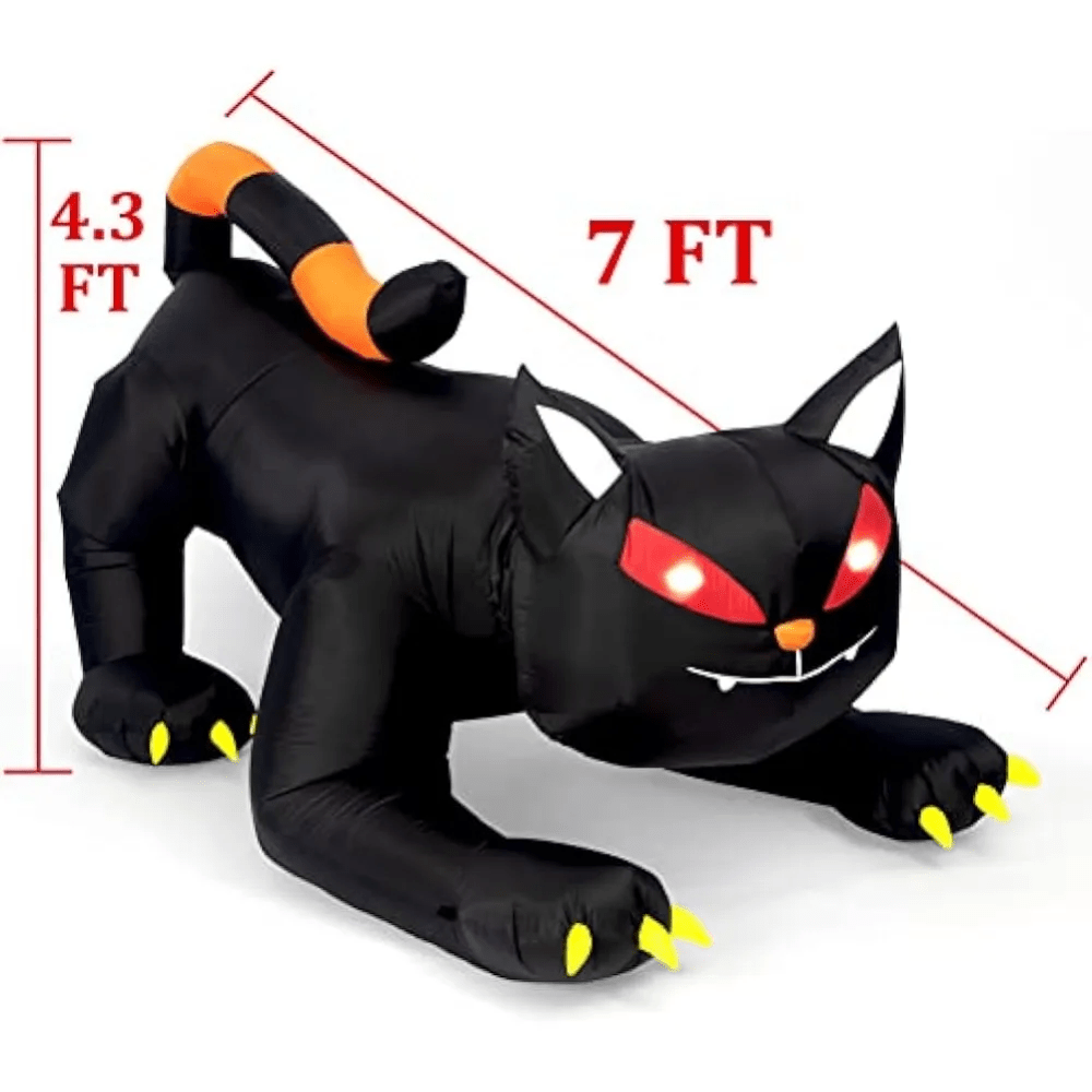 Inflable de Gato Negro con Luces LED para Halloween de 1,8 Metros