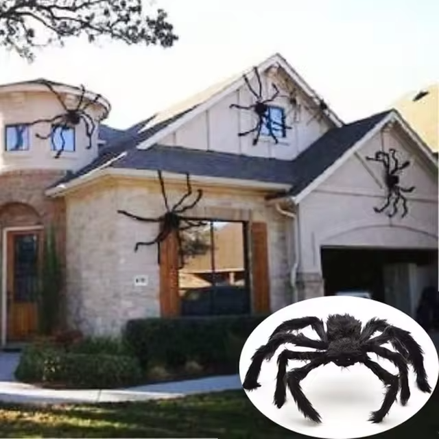 Araña Gigante de Felpa Negra para Decoración de Halloween