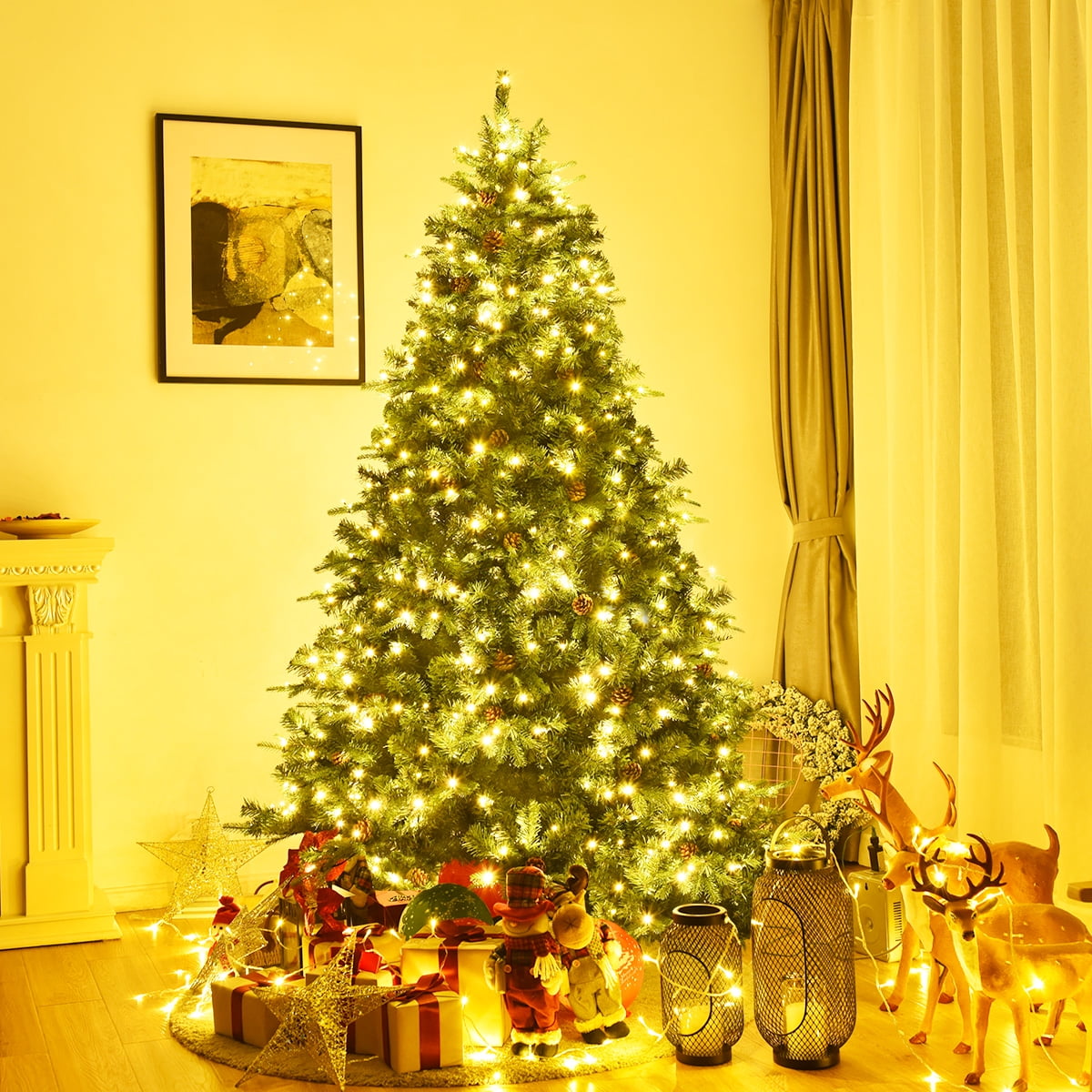 Árbol de Navidad de Pino Preiluminado con Bisagras y Luces LED Conos