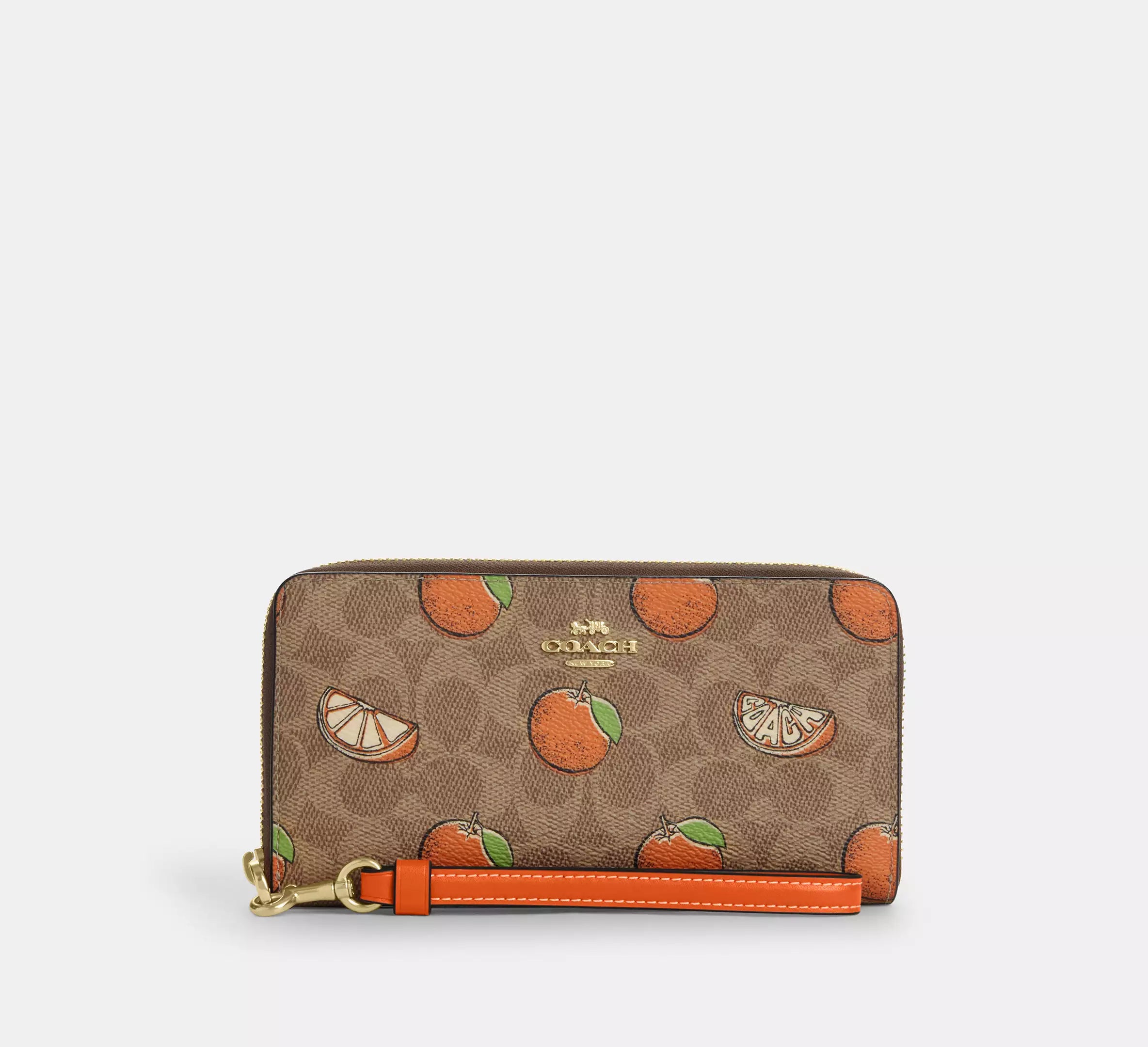Long Zip Around Wallet In Signature Canvas With Orange Print