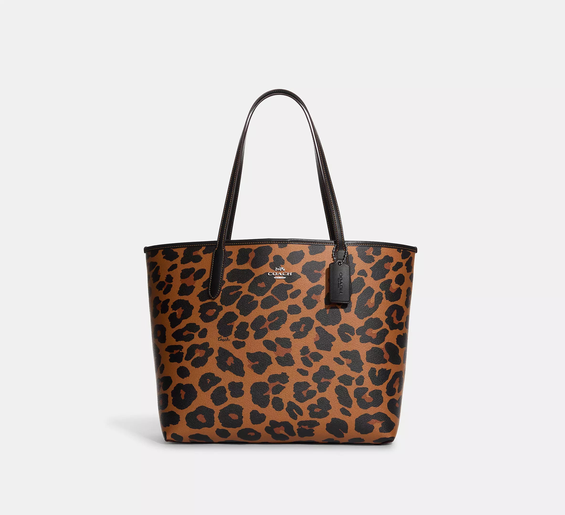 Coach - City Tote With Leopard Print And Signature Canvas Interior
