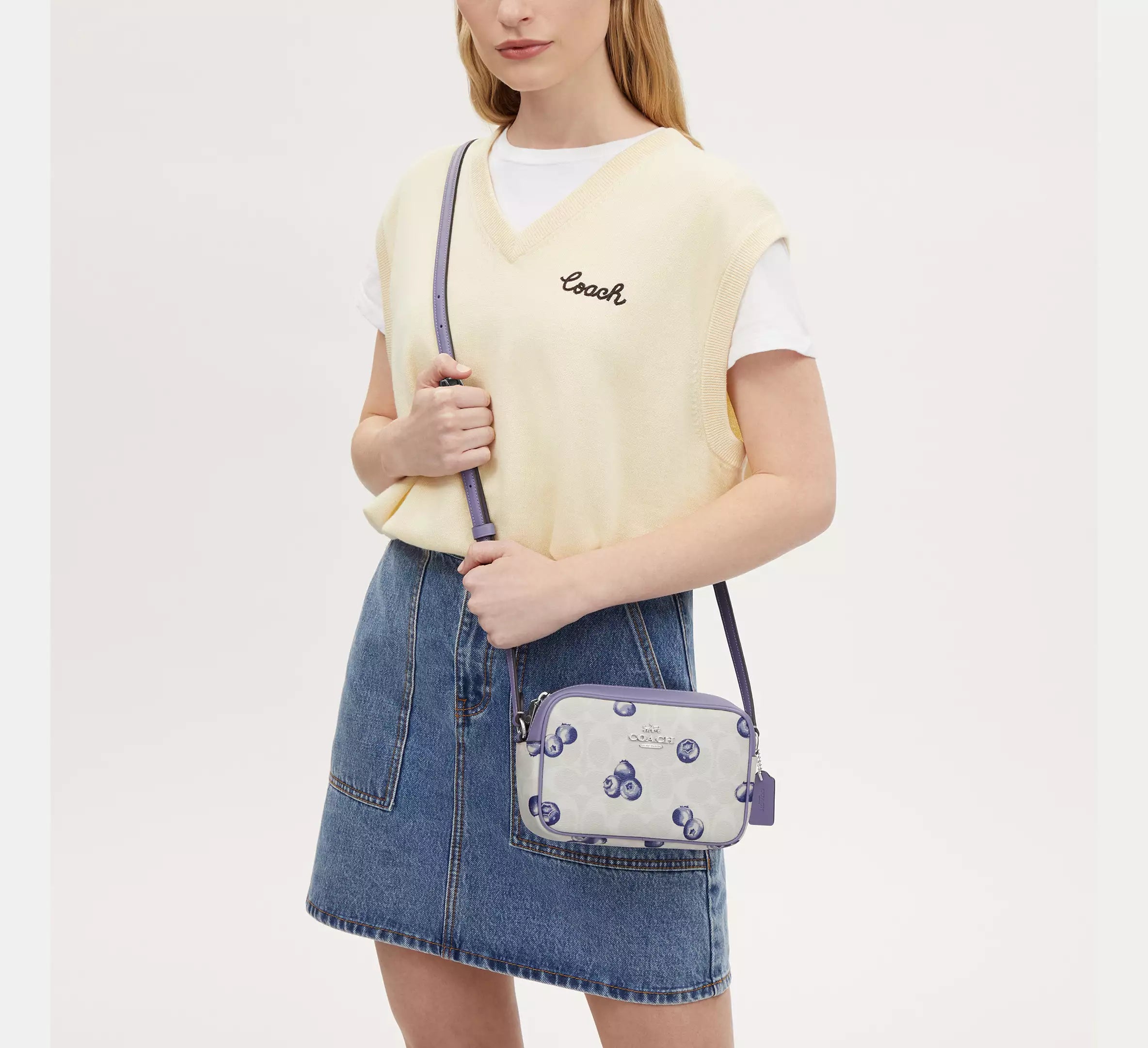 Mini Jamie Camera Bag In Signature Canvas With Blueberry Print