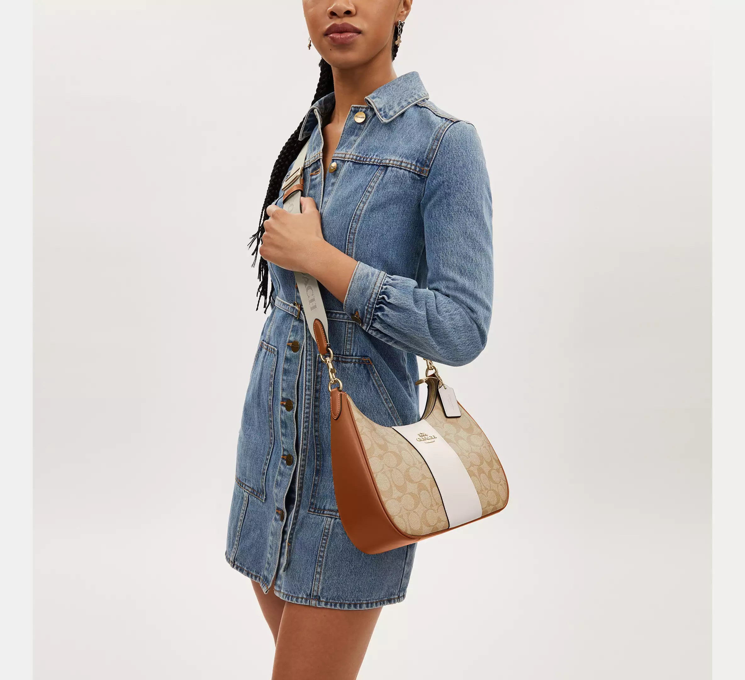 Teri Hobo Bag In Signature Canvas With Stripe