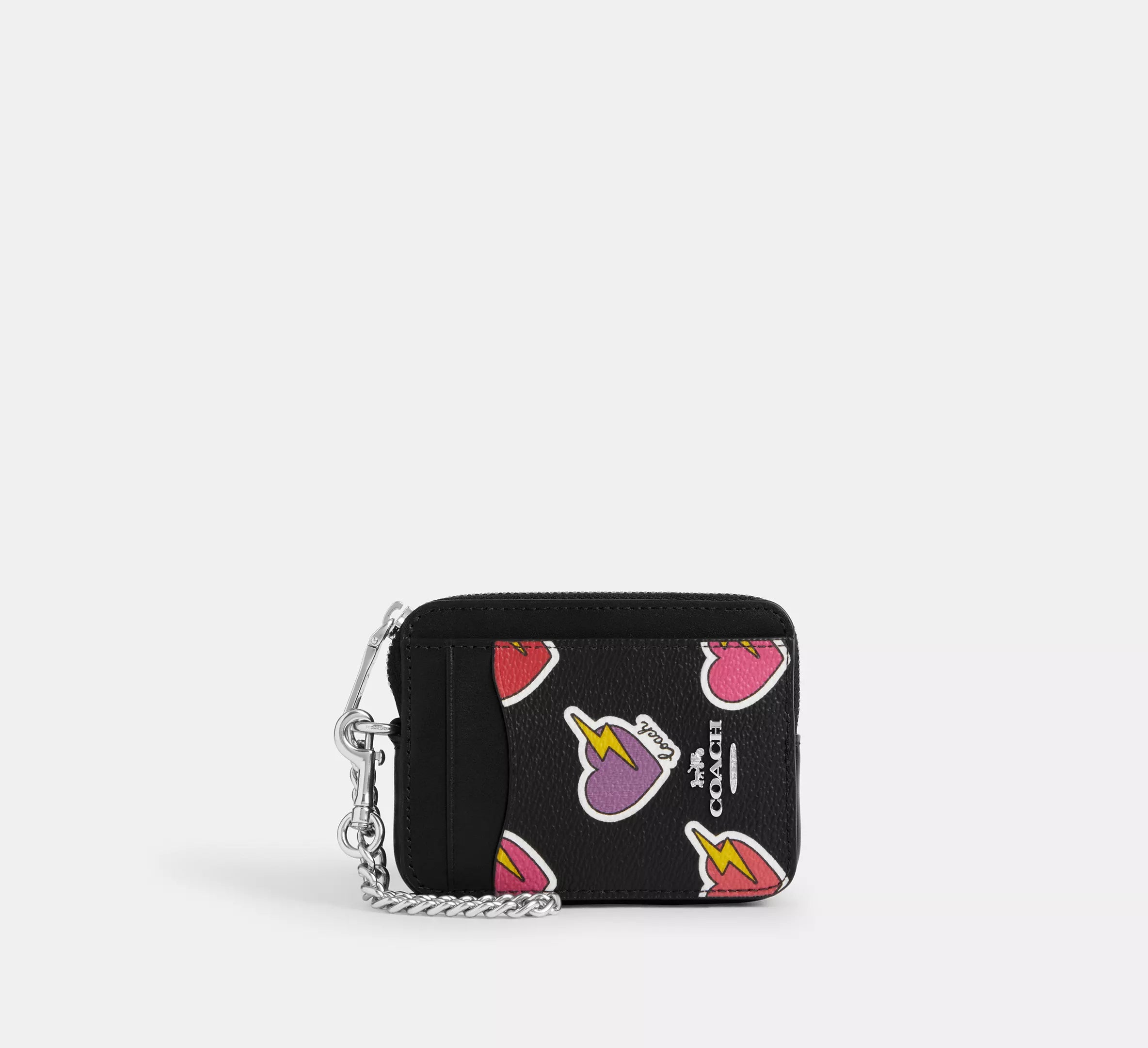 Zip Card Case With Heart Bolt Print