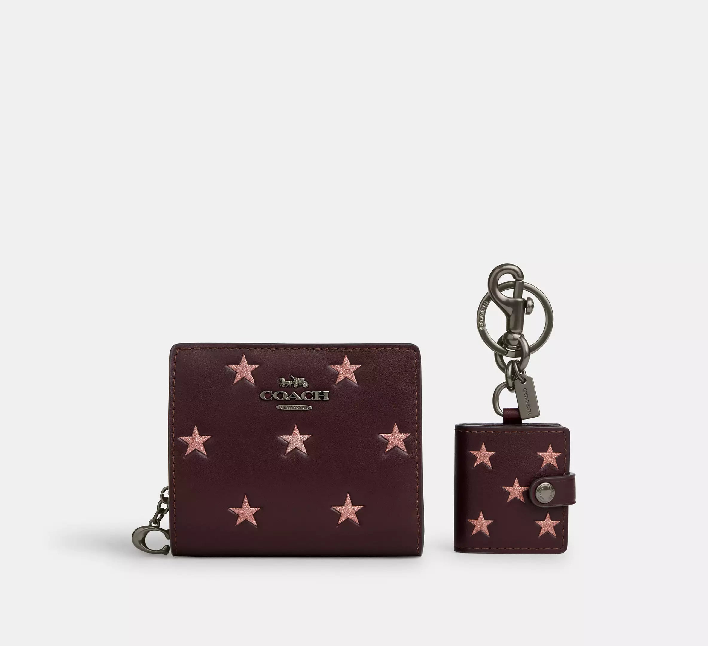 Boxed Snap Wallet And Picture Frame Bag Charm With Star Print