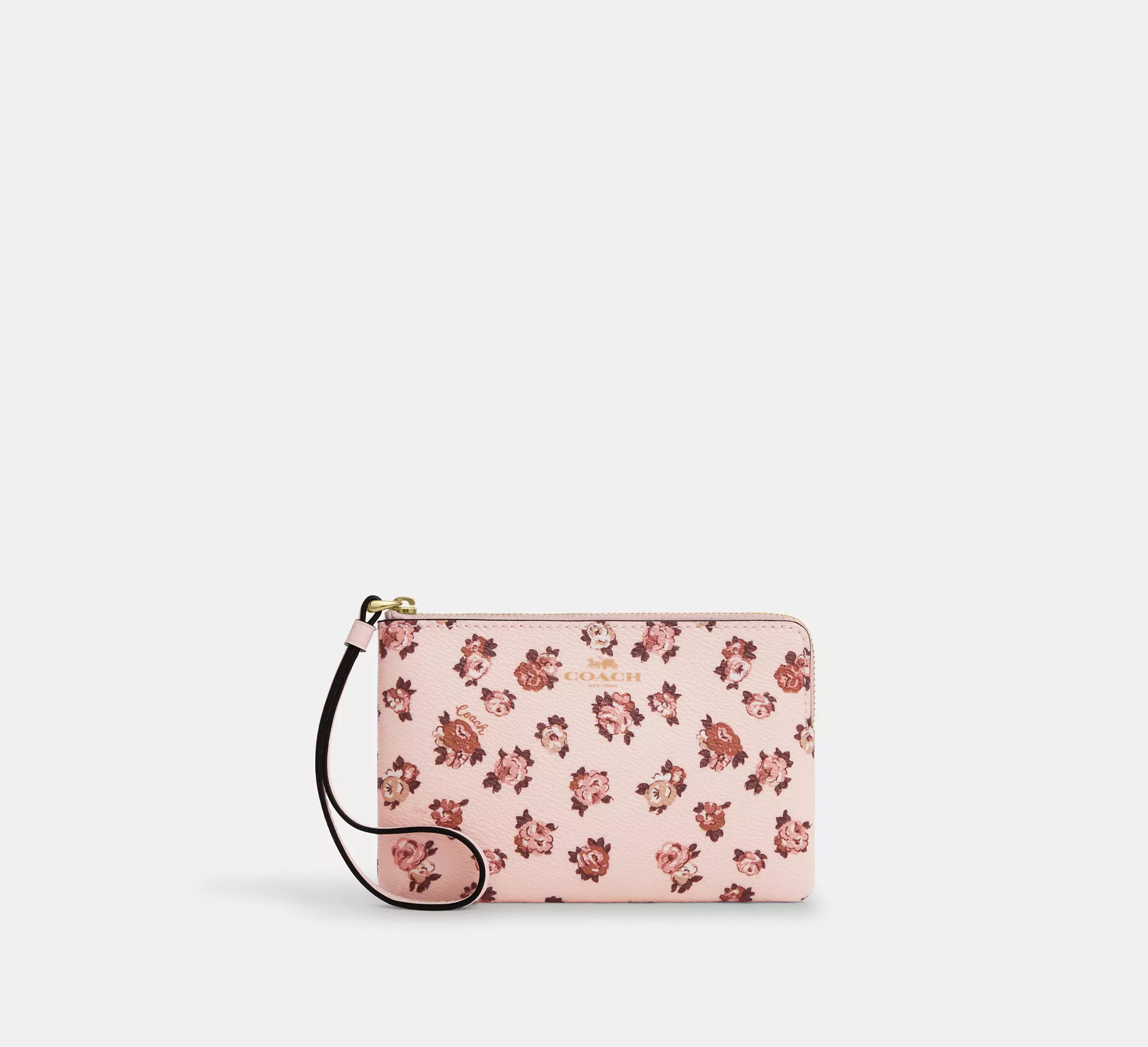 Corner Zip Wristlet With Rosette Print