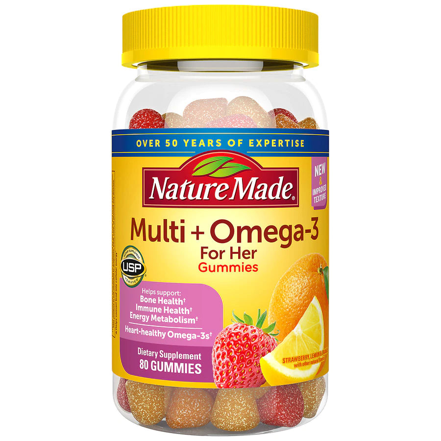 Women's Multivitamin + Omega-3 Gummies Lemon, Orange & Strawberry